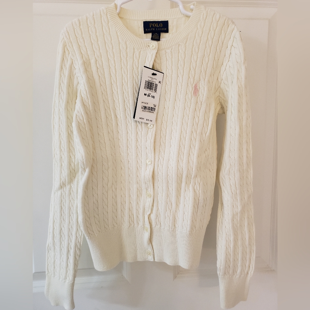 Girls Ralph Lauren Button Down Sweater Size 8-10 color: Warm White